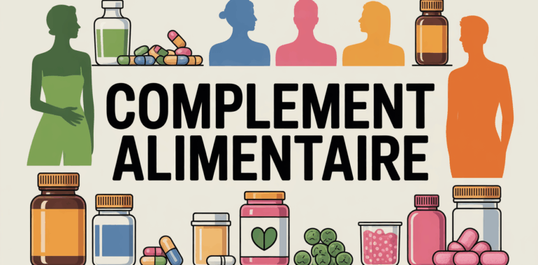 complement alimentaire, flacons et gellules sur fond clair