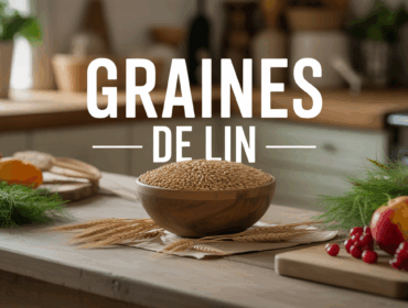 Bol de graines de lin sur table, energie et fibres