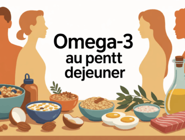 Petit déjeuner riche en oméga-3 avec muesli, graines, saumon, oeufs enrichis