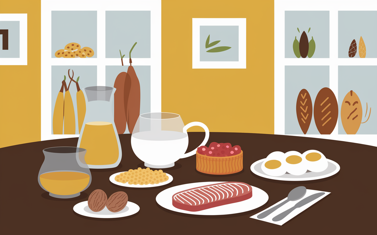 Aliments pour petit déjeuner oméga-3 avec graines, yaourt, saumon, oeufs