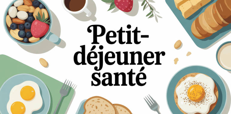 vue dessus petit dejeuner sante avec flocons d avoine oeufs fruits frais amandes yaourt pain complet tasse de the