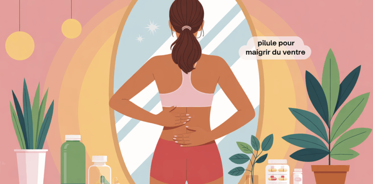 femme main sur ventre miroir pilule pour maigrir bien etre