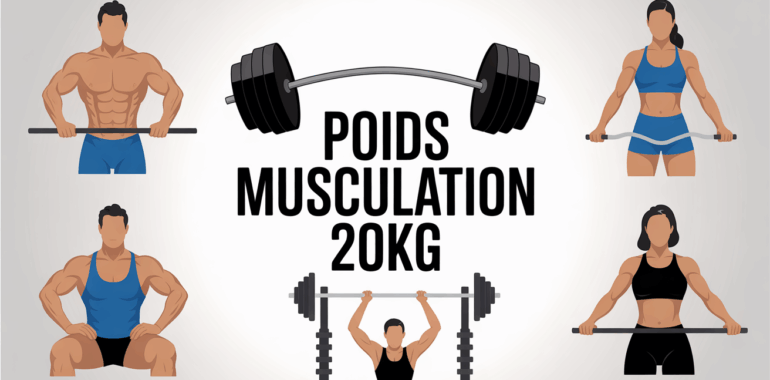 Gros plan disque musculation 20kg, kit haltere et barre