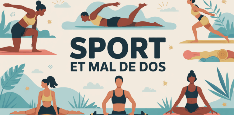 Sport et mal de dos natation marche yoga illustration moderne