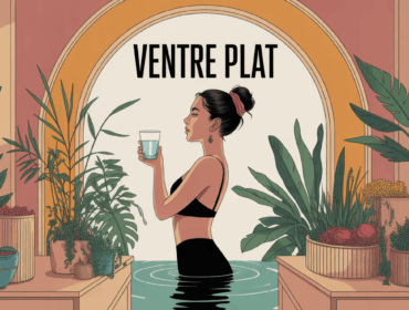 Femme verre d’eau ventre plat avec collagene mangue africaine