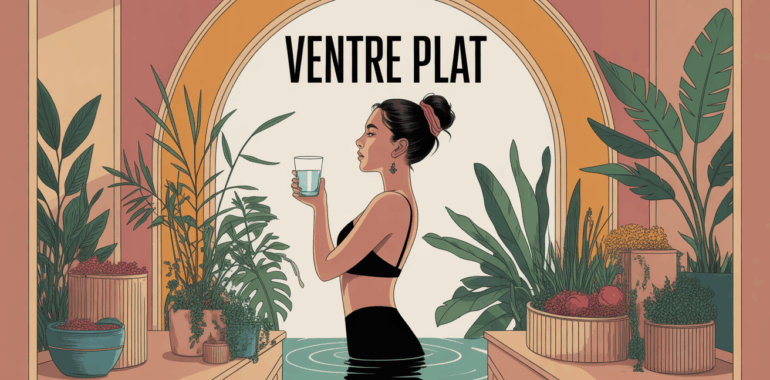 Femme verre d’eau ventre plat avec collagene mangue africaine
