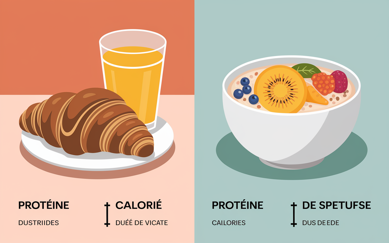Tableau comparatif petit dejeuner proteine croissant jus vs porridge fruits