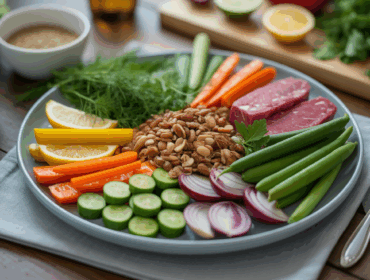 assiette minceur soirée légumes protéines féculents noix