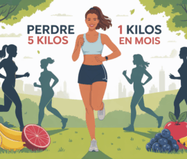 Femme sport souriante perdre 5 kilos en 1 mois parc et fruits