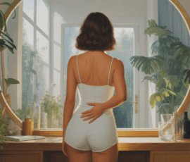 Silhouette femme devant miroir pour perdre bas du ventre