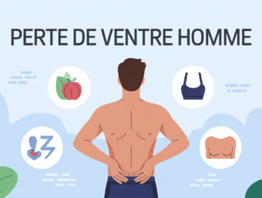 perte de ventre homme avec icones alimentation sport sommeil stress