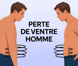 Illustration perte de ventre homme de dos devant miroir