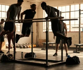 Barre de dips stable au centre d'un espace musculation lumineux