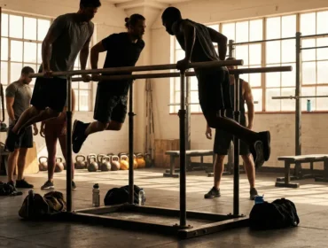 Barre de dips stable au centre d'un espace musculation lumineux