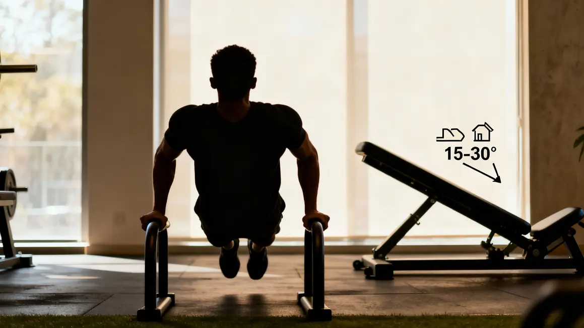 Sportif dips sur barres banc décliné angles bas des pectoraux