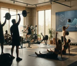Salle entraînement moderne, ambiance motivation, progression collective Sportrip