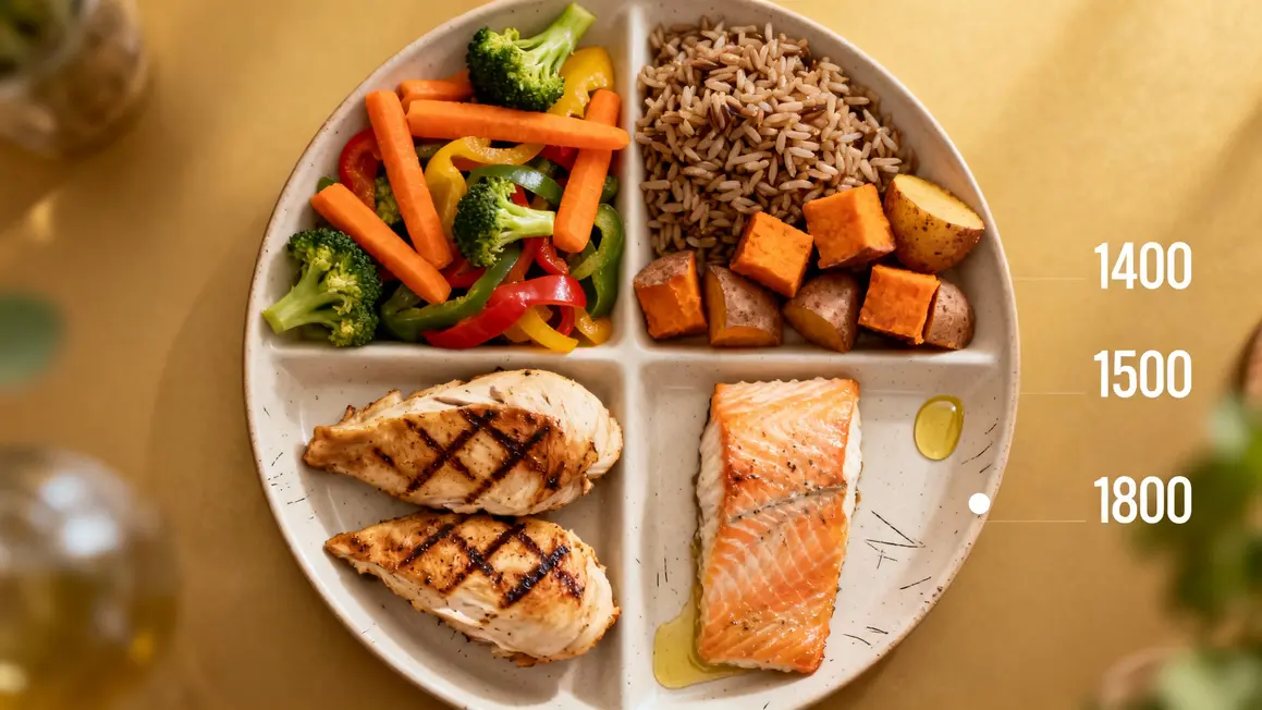 Assiette équilibrée menus perte de poids 1400 1500 1800 kcal