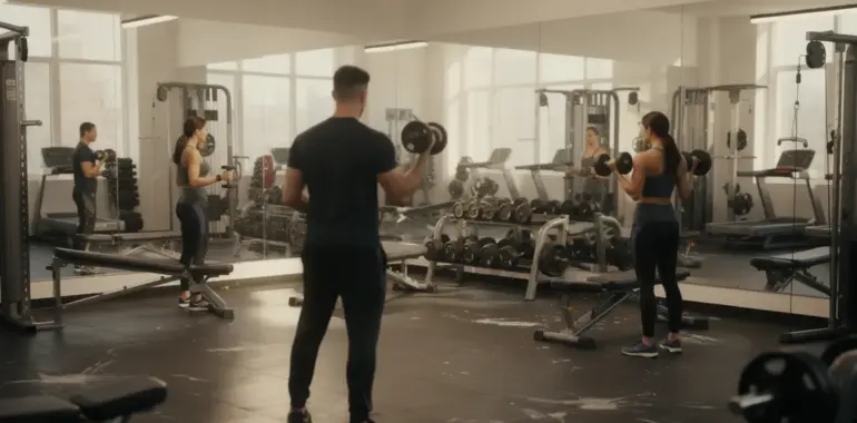 Salle de sport moderne, entraînement morphologie biceps