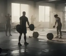 Séance musculation trapèzes en salle, haltères et deadlift, ambiance force