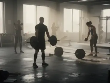 Séance musculation trapèzes en salle, haltères et deadlift, ambiance force