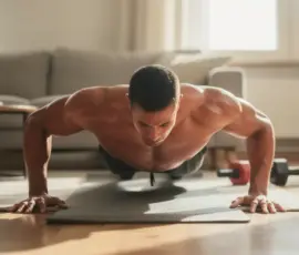 Athlete faisant des pompes salon, pectoraux visiblement definis