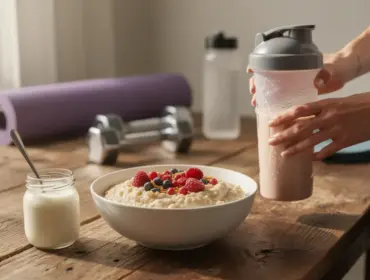 Petit dejeuner seche porridge et shaker proteines