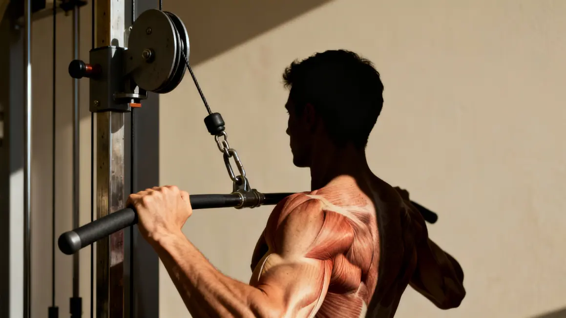 Silhouette tirage dos sur poulie de musculation