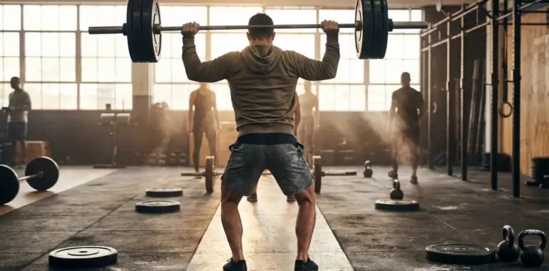 athlète power snatch action salle sport haltérophilie