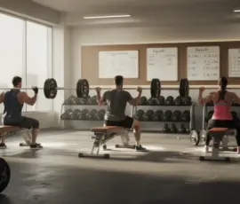 salle gym powerlifting silhouettes squat bench deadlift ambiance dynamique