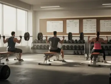 salle gym powerlifting silhouettes squat bench deadlift ambiance dynamique