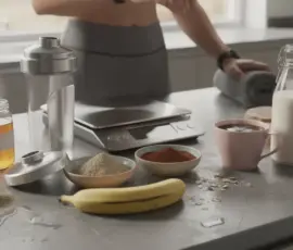 Ingrédients et shaker pour preworkout maison minimaliste