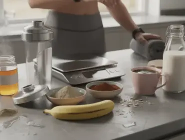 Ingrédients et shaker pour preworkout maison minimaliste
