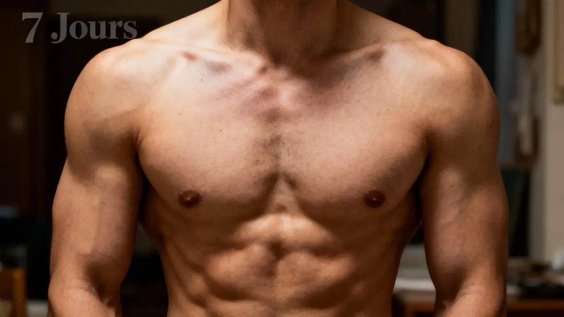 Torse masculin contraction pectoraux effet 7 jours
