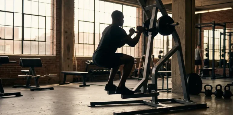 Pendulum squat et focus jambes en salle moderne