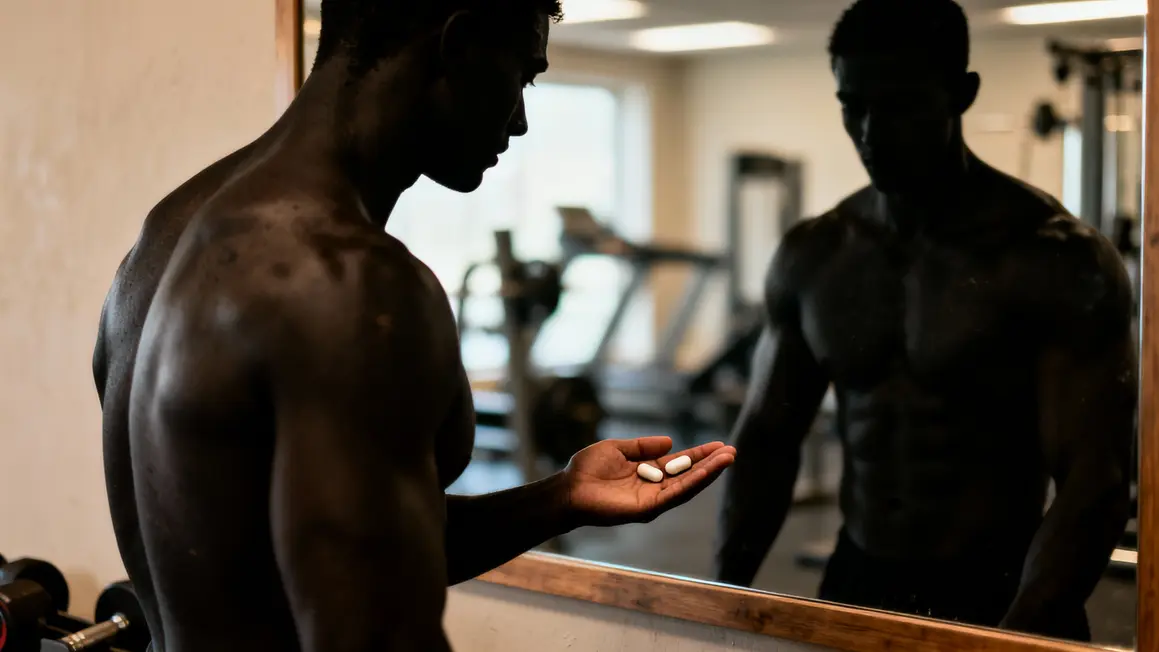 Silhouette sportif pilules anavar, fond salle musculation