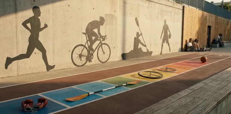 Silhouettes sportives et équipements pour sports physiques