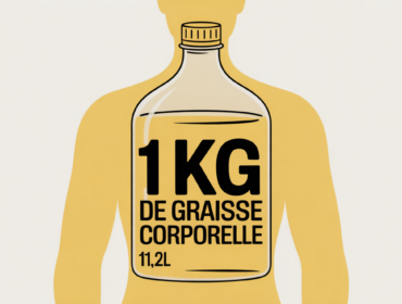 fond blanc, bocal 1,2L contenant 1 kg de graisse, silhouette humaine