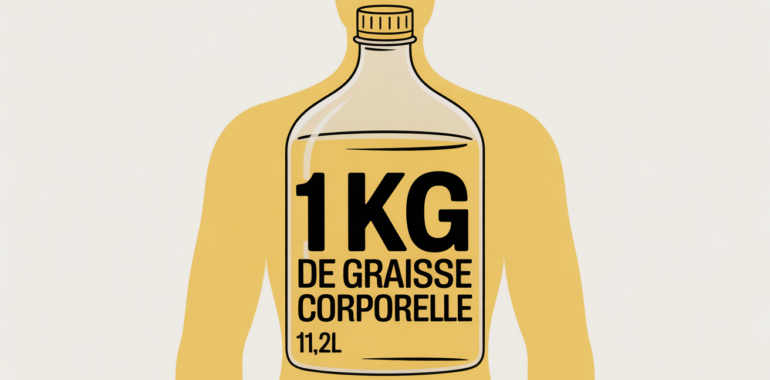 fond blanc, bocal 1,2L contenant 1 kg de graisse, silhouette humaine