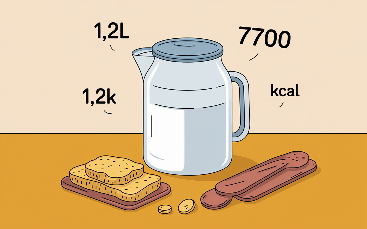 bocal 1,2L, 1 kg de graisse et 7700 kcal