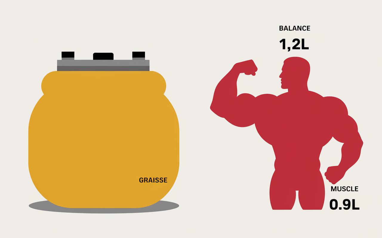 bloc de graisse 1 kg et bloc muscle volume comparé