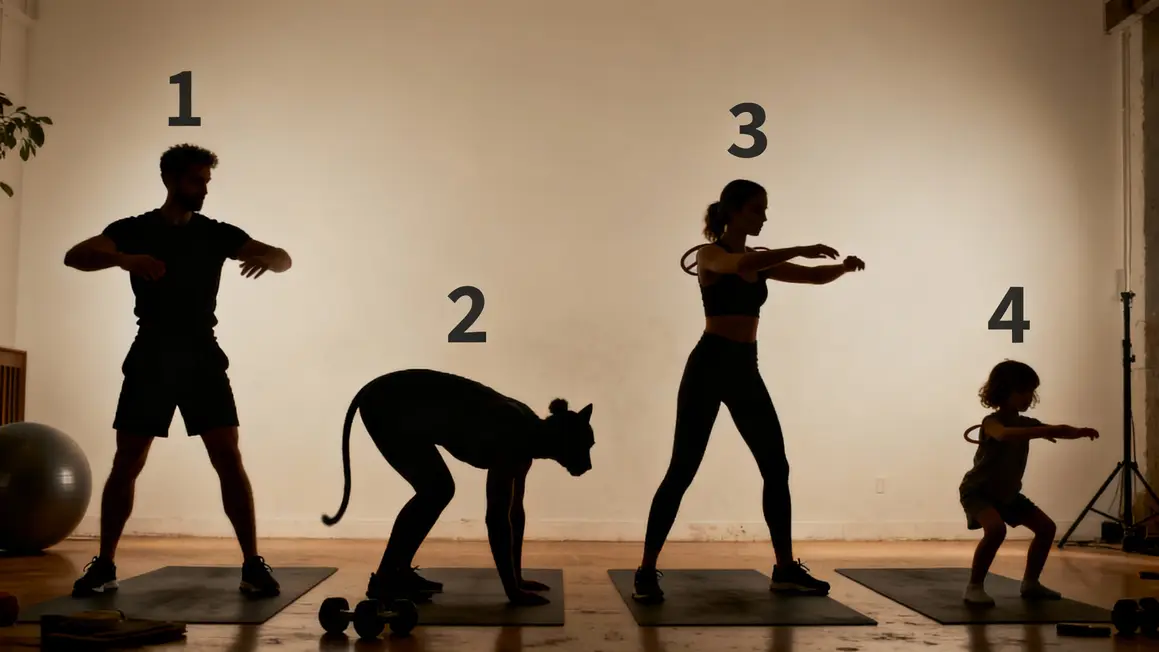 Étapes échauffement dos maison mouvements numérotés