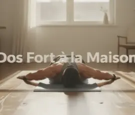 Homme vu de dos effectuant exercice dos maison sur tapis