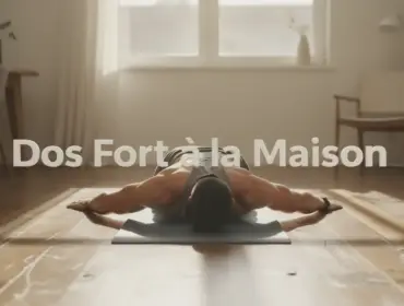 Homme vu de dos effectuant exercice dos maison sur tapis