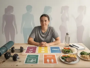 personne choisissant programme minceur tableaux comparatifs alimentation haltere