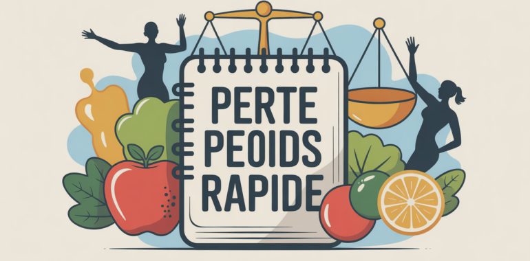Perdre du poids rapidement savoirmaigrir.fr, illustration carnet nutrition et silhouettes