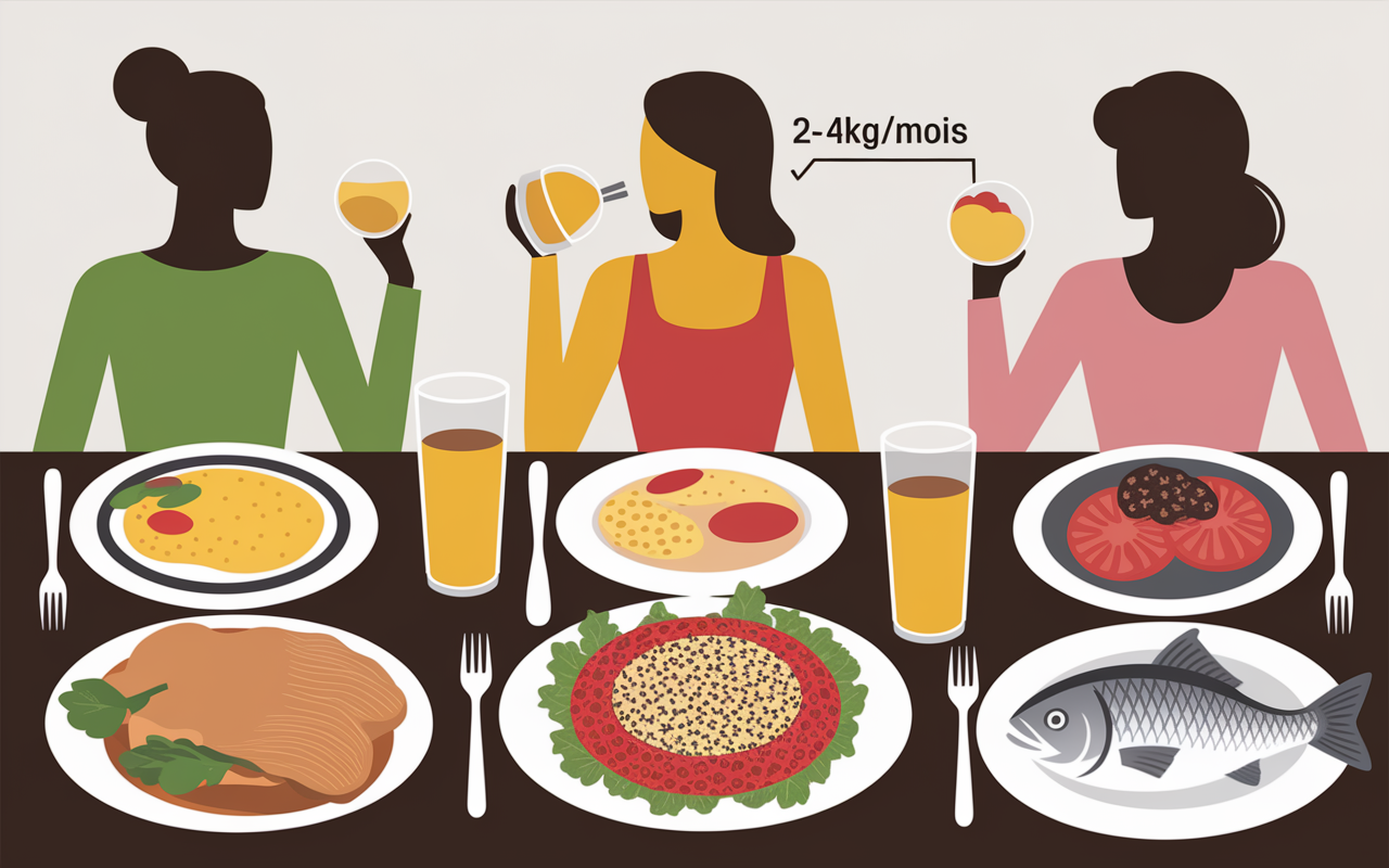 repas proteine perte de poids plats sur table illustrés