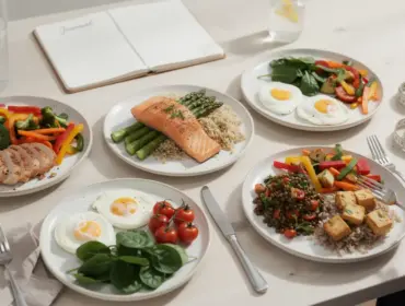 repas protéinés ventre plat sur table moderne