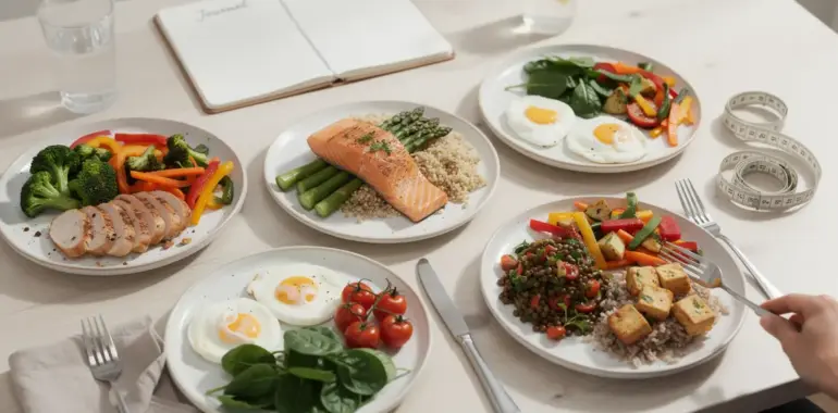 repas protéinés ventre plat sur table moderne