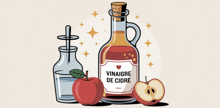 flacon vinaigre de cidre et pomme rouges sur fond santé