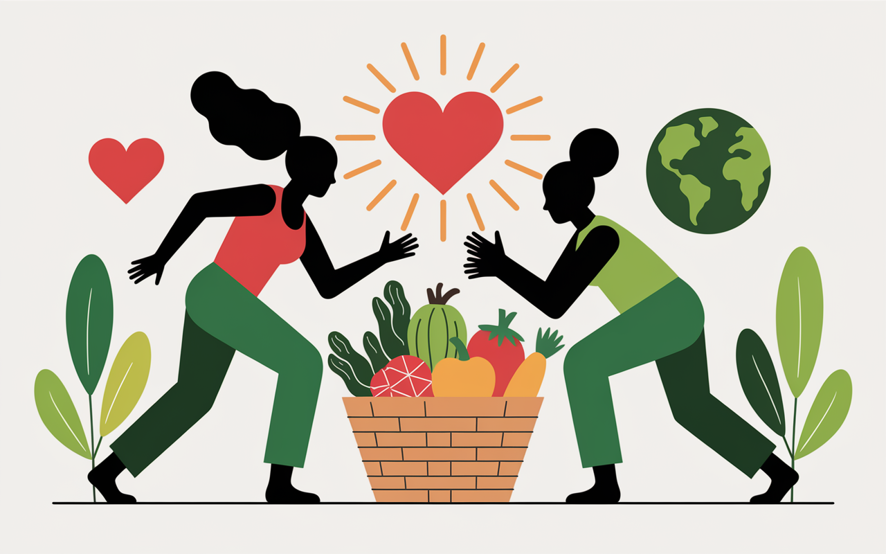 Silhouettes énergie avec panier aliments frais, nourriture healthy